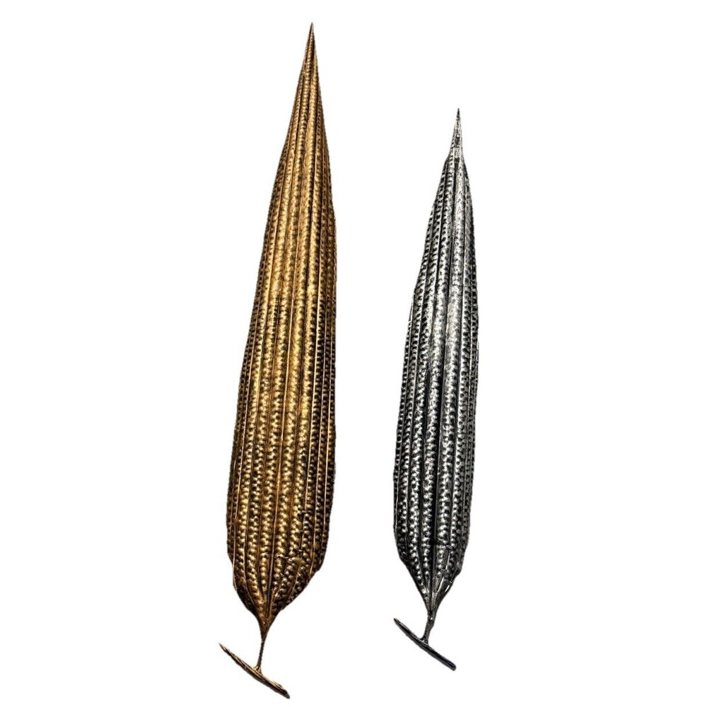 Home Decor 2 Metal Leaf Ornament 40” & 33.5”, Gold And Silver